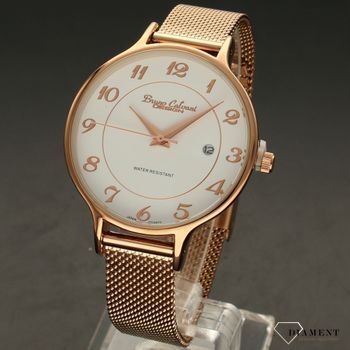 Zegarek damski BRUNO CALVANI BC3097 różowe złoto. Zegarek damski zachowany w klasycznym różowej kolorystyce z piękną białą tarczą. Tarcza zegarka ozdobiona cyframi arabskimi i wskazówkami (4).jpg